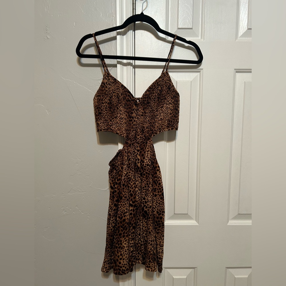 Aerie Leopard Print Spaghetti Strap Cutout Dress